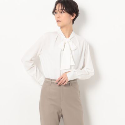 ＜COMME CA Sサイズ (Women/小さいサイズ)＞〔　Ｓサイズ　〕　トリアセコットンサテン　ボウタイブラウス（９６０４ＨＥ０５）