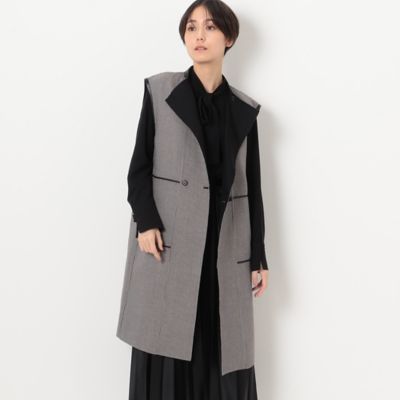 ＜COMME CA Sサイズ (Women/小さいサイズ)＞〔　Ｓサイズ　〕　【リバーシブル】無地×ハウンドトゥースダブルフェイス　ロングジレ（９６０９ＭＥ０２）