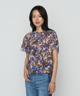 ＜COMME CA Sサイズ (Women/小さいサイズ)＞〔　Ｓサイズ　〕　強撚カッセンアートプリント　フロントタックブラウス（９６１７ＨＫ２０）