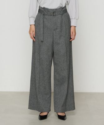 Sサイズ 〕 ヘリンボーンツイード タックワイドパンツ  