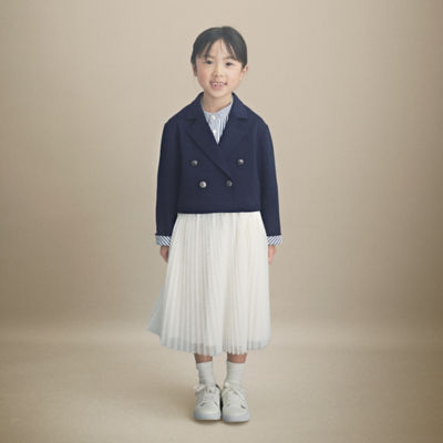 クリーム色 ダブルブレストジャケット リボン付き セール】 [小さいサイズ/セットアップ対応］リネンライクダブル