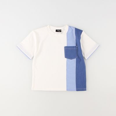 ＜COMME CA ISM (Baby&Kids)＞フェイクデニム＆ストライプ使い　半袖Ｔシャツ（９８４１ＴＣ０７）