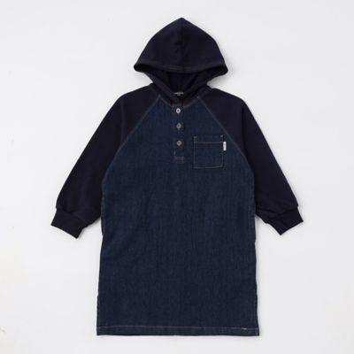 ＜COMME CA ISM (Baby&Kids)＞デニム×ジャージー素材　パーカーワンピース（９８４２ＯＥ０７）