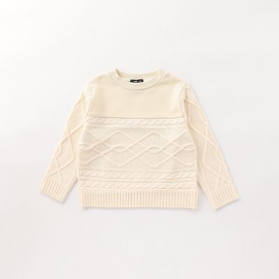 ＜COMME CA ISM (Baby&Kids)＞ケーブルニット×裏毛　ドッキングプルオーバー（９８４３ＫＥ０７）