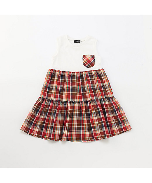 【SALE】COMME CA ISM (Baby & Kids)/コムサイズム (ベビー & キッズ) マドラスチェック ティアードワンピース アカ ワンピース・ドレ..
