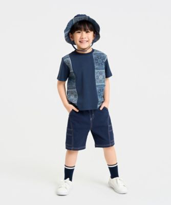 コットンナチュラルストレッチ 配色ステッチ切替ハーフパンツ