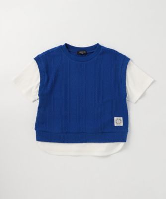 ケーブルジャカード フェイクレイヤード 半袖Tシャツ