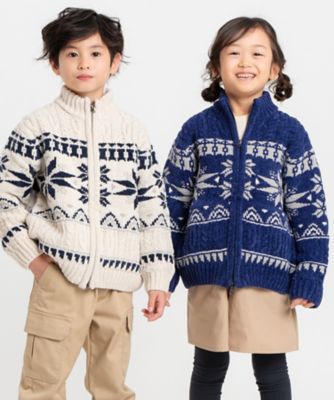 ジャケット・アウター mkm 雑誌掲載商品】雪柄 モールニット ジップアップ ブルゾン