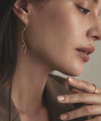 【COCOSHNIK】 K10 ミラーカット S字ライン チェーンピアス K10ポリッシュ×ミラーカット S字ライン チェーンピアス小