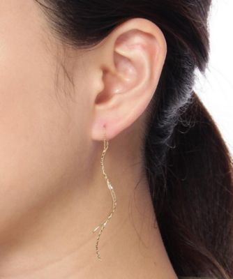 K18ポリッシュ×ミラーカット S字ライン チェーンピアス