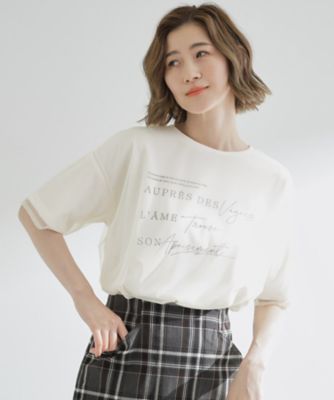 ショッピングバッグ付き　LOHEN チュールレイヤードプリントTシャツ チュール レイヤード ロング スリーブ Tシャツ