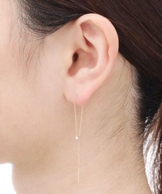 K10ダイヤモンド 三つ爪ループチェーンピアス