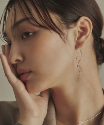 K10ポリッシュ×ミラーカット S字ライン チェーンピアス（YG×WG 