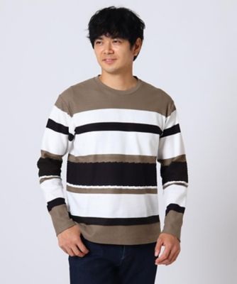 ＜TAKEO KIKUCHI (Men)＞ケーブル編みボーダーカットソー（２００１６９１６２８）