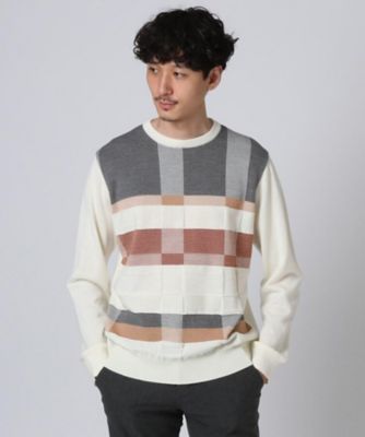 ＜TAKEO KIKUCHI (Men)＞ブロッキングチェックニットプルオーバー（２００１７０３３７５）