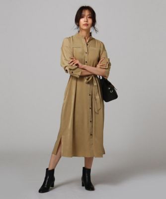 Untitled L アンタイトルl 大きいサイズ L 洗える ピーチドレープサテンシャツワンピース ベージュ 三越伊勢丹 公式 Shopping Mall