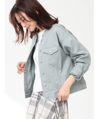 洗える】バンドカラーデニムジャケット