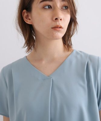 【通勤／洗える／ＵＶケア／接触冷感／吸水速乾／エコ】サテンタック　バイカラー半袖ブラウス（２００２００１８１８）