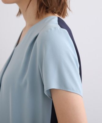 【通勤／洗える／ＵＶケア／接触冷感／吸水速乾／エコ】サテンタック　バイカラー半袖ブラウス（２００２００１８１８）