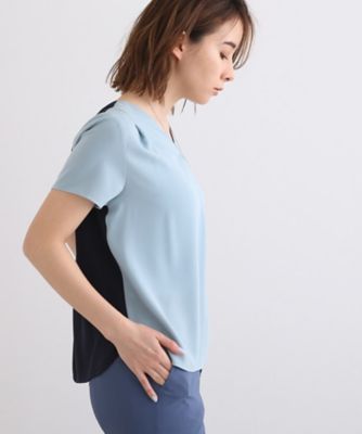 【通勤／洗える／ＵＶケア／接触冷感／吸水速乾／エコ】サテンタック　バイカラー半袖ブラウス（２００２００１８１８）