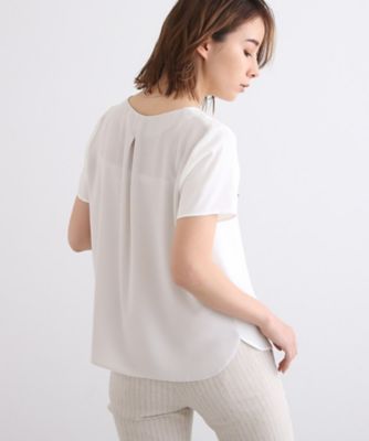 【通勤／洗える／ＵＶケア／接触冷感／吸水速乾／エコ】サテンタック　バイカラー半袖ブラウス（２００２００１８１８）