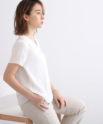 【通勤／洗える／ＵＶケア／接触冷感／吸水速乾／エコ】サテンタック　バイカラー半袖ブラウス（２００２００１８１８）