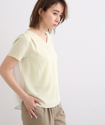 【通勤／洗える／ＵＶケア／接触冷感／吸水速乾／エコ】サテンタック　バイカラー半袖ブラウス（２００２００１８１８）