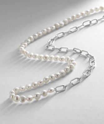 SILVER 金具 淡水 バロックパール ネックレス 三越銀座購入 シルバー 淡水バロックパール 2Wayチェーンミックス ネックレス