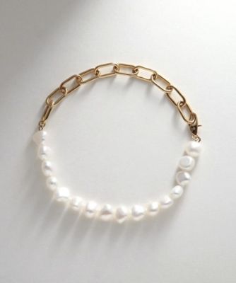 シルバー バロックパール チェーンミックス ブレスレットL GP