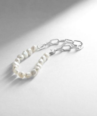 ＜COCOHNIK ONKITSCH (Women)＞シルバー　淡水バロックパール　チェーンミックス　ブレスレットＬ（２００２０４６７６０）