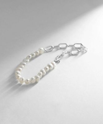＜COCOHNIK ONKITSCH (Women)＞シルバー　淡水バロックパール　チェーンミックス　ブレスレットＳ（２００２０４６８１５）
