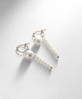 ＜COCOSHNIK (Women)＞Ｋ１０バロックパール　ダブルチャーム　フープピアス（２００２０５０８３６）