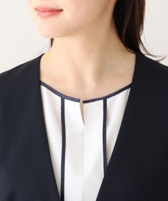 よーらん　セオリー♡未使用　TAILOR ノーカラージャケット 軽くて快適！】ウール混 ストレッチノーカラージャケット