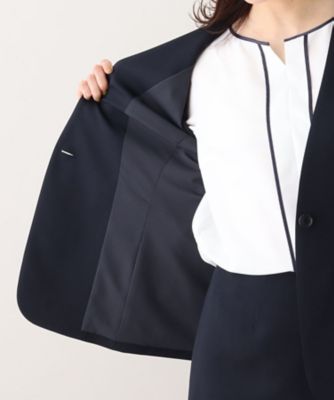 軽くて快適！】ウール混 ストレッチノーカラージャケット