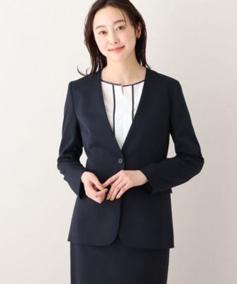 【新品】手洗可 UNTITLED ノーカラージャケット ネイビー ¥33000 ◇【春夏ジャケット／セットアップ／ドライタッチ】ノーカラー
