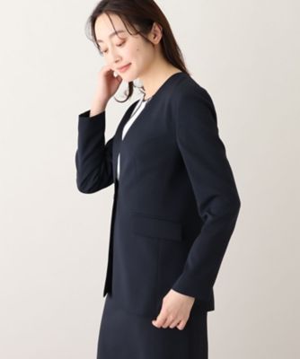 新品⭐️チェスティ⭐️ノーカラー パールプリーツジャケット⭐️0 軽くて快適！】ウール混 ストレッチノーカラージャケット