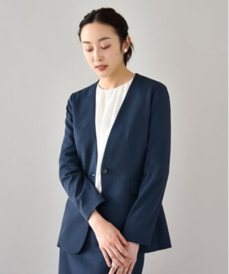 軽くて快適！】ウール混 ストレッチノーカラージャケット