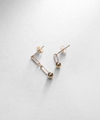 Ｋ１０中空ボール×ＰＣロング　アシンメトリー　スタッドピアス（２００２０７６１６３）
