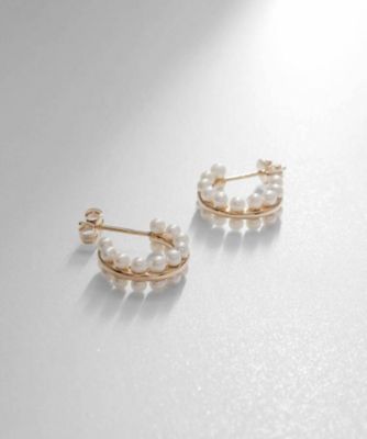＜COCOSHNIK (Women)＞Ｋ１０パールダブルロウ　フープピアス（２００２０９２４２８）