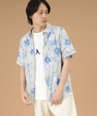 【SALE】フラワープリント 半袖シャツ シロ104 トップス