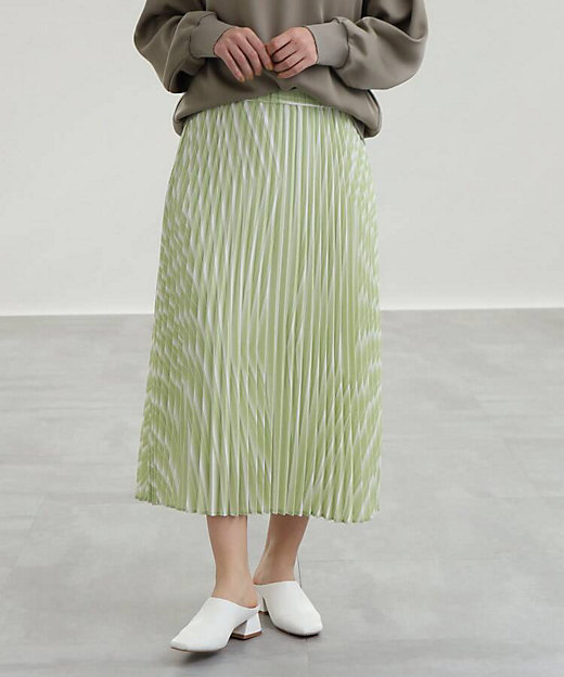 【SALE】ランダムストライププリーツスカート グリーン121 ロングスカート