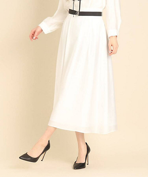 【SALE】ローン素材のロング丈タックフレアースカート シロ001 ロングスカート