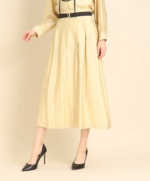 【SALE】ローン素材のロング丈タックフレアースカート ベージュ050 ロングスカート