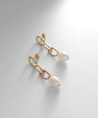 ＜COCOHNIK ONKITSCH (Women)＞シルバー　淡水バロックパール　チェーンリンク　ロングピアス　ＧＰ（２００２１３８６１５）