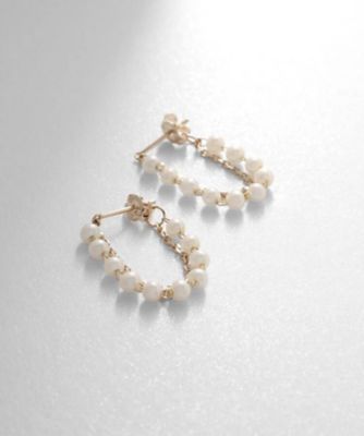 ＜COCOSHNIK (Women)＞Ｋ１０パール×カットアズキチェーン　フープピアス（２００２１４６６５９）