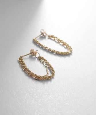 ＜COCOSHNIK (Women)＞Ｋ１０中空ロープ×長アズキチェーン　フープピアス（２００２１４６６６１）