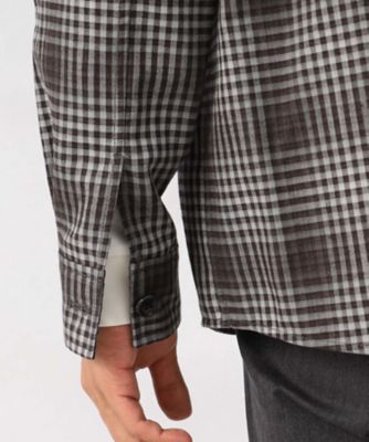 未使用 日本製 ISETAN MEN'S ギンガム 黒白 スタンドカラーシャツ