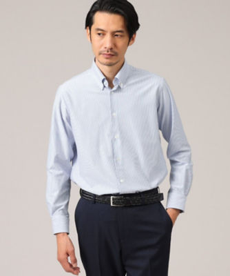 ＯＮ／ＯＦＦ兼用】日本製 オックス ストライプ ボタンダウンシャツ 