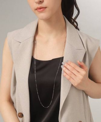 (laut)CIAVARIZE クロスチャーム ブラックロングネックレス プラチナ フラワークロスチェーン ロングネックレス(65cm