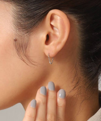 プラチナ カットビーズチェーン フープピアスS